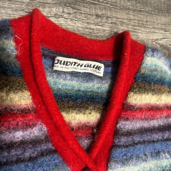 Judith Glee Multicolor Striped Mohair Cardigan with Red Trim - Picture 3 of 6